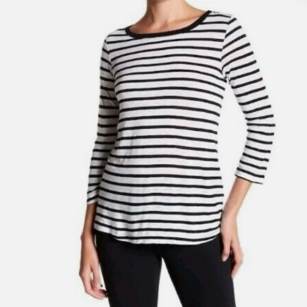Splendidid Slub T-Shirt Navy White Stripes Button Back Size XL